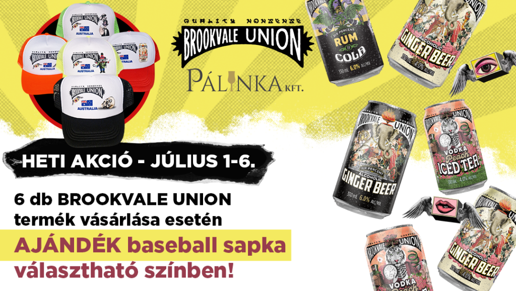 Heti akció - 2025. július 1-6. - AJÁNDÉK baseball sapka 6 db Brookvale Union ital vásárlása esetén